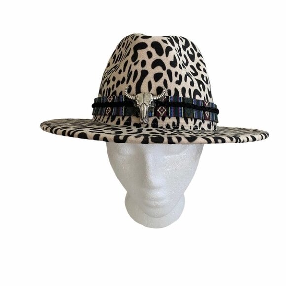 NEW Leopard Print Bull Skull Babe Fedora Hat Ivory main image 4
